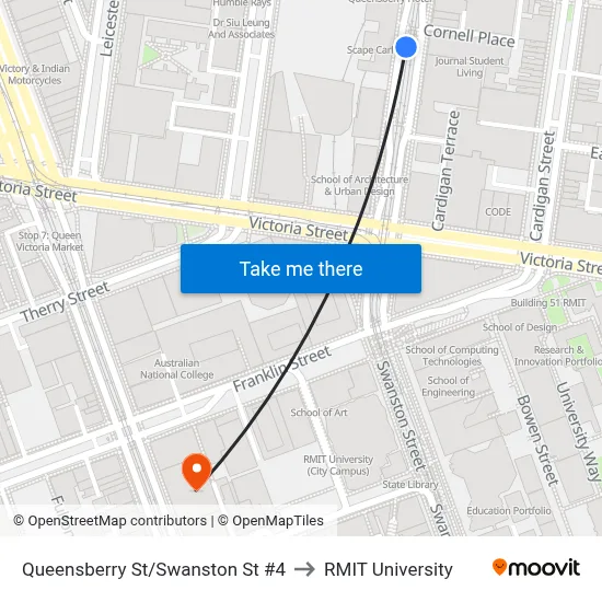 Queensberry St/Swanston St #4 to RMIT University map