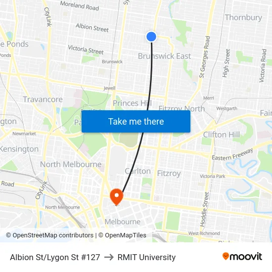 Albion St/Lygon St #127 to RMIT University map