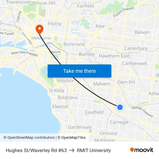 Hughes St/Waverley Rd #63 to RMIT University map