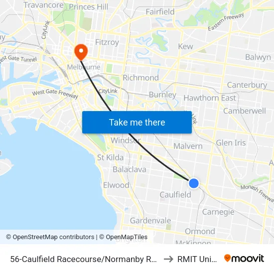 Caulfield Racecourse/Normanby Rd #56 to RMIT University map