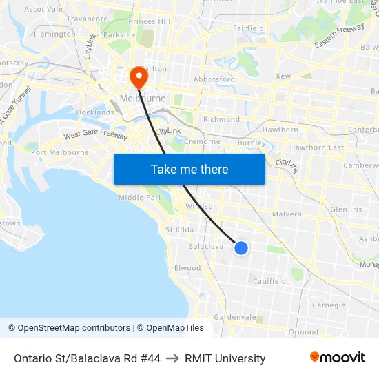 Ontario St/Balaclava Rd #44 to RMIT University map