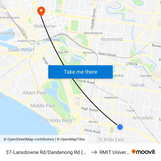 37-Lansdowne Rd/Dandenong Rd (Prahran) to RMIT University map