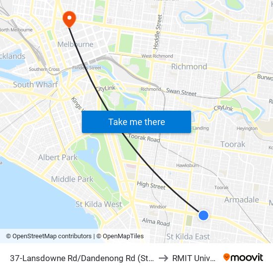 37-Lansdowne Rd/Dandenong Rd (St Kilda East) to RMIT University map