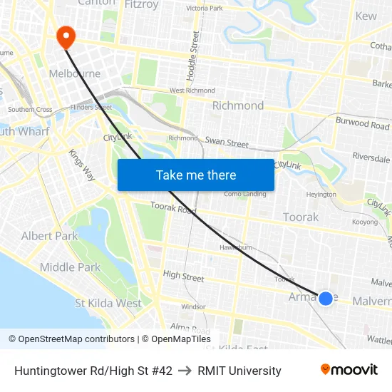 Huntingtower Rd/High St #42 to RMIT University map
