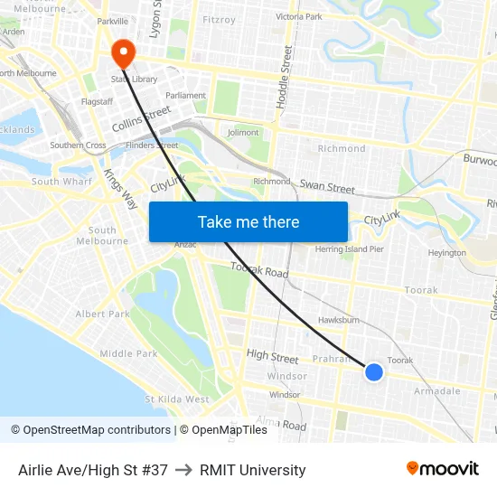 Airlie Ave/High St #37 to RMIT University map