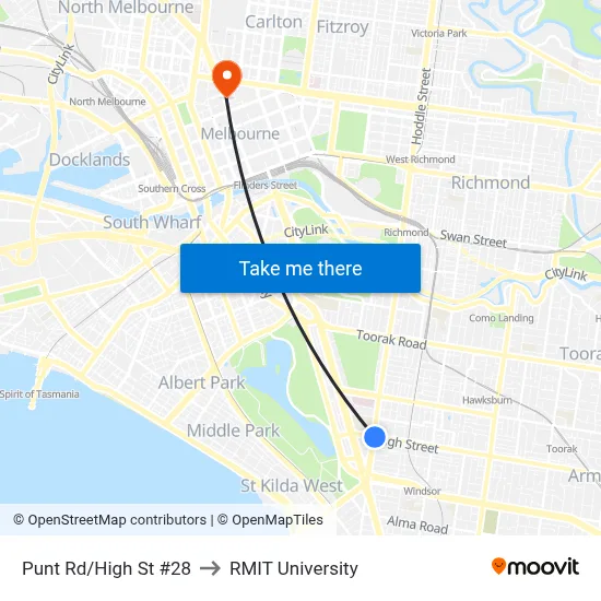 Punt Rd/High St #28 to RMIT University map