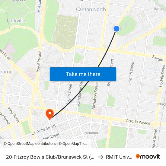 20-Fitzroy Bowls Club/Brunswick St (Fitzroy North) to RMIT University map