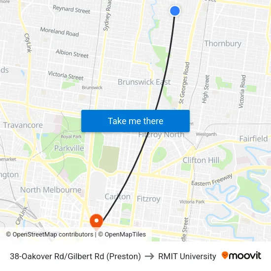 Oakover Rd/Gilbert Rd #38 to RMIT University map