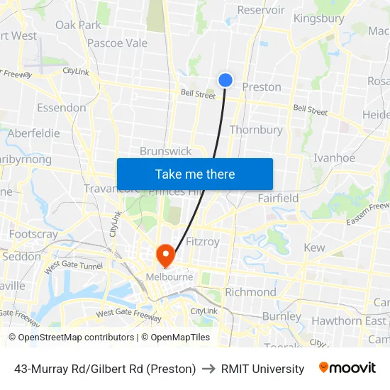 Murray Rd/Gilbert Rd #43 to RMIT University map