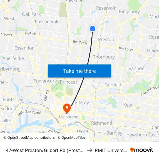 West Preston/Gilbert Rd #47 to RMIT University map