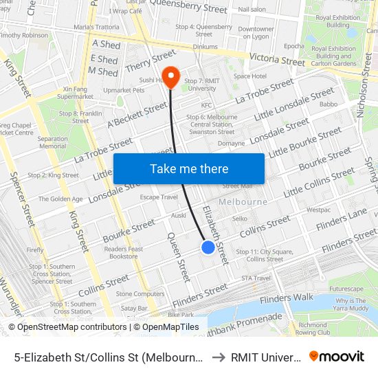 5-Elizabeth St/Collins St (Melbourne City) to RMIT University map