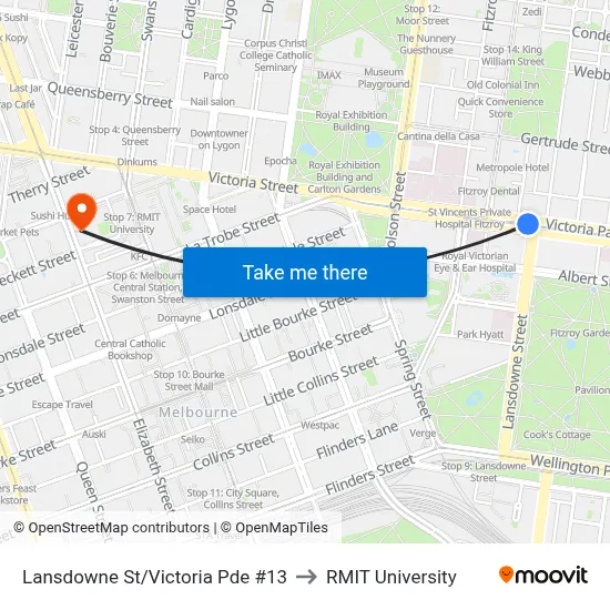 Lansdowne St/Victoria Pde #13 to RMIT University map