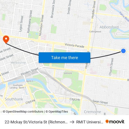 22-Mckay St/Victoria St (Richmond) to RMIT University map