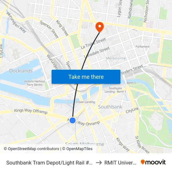 Southbank Tram Depot/Light Rail #125a to RMIT University map