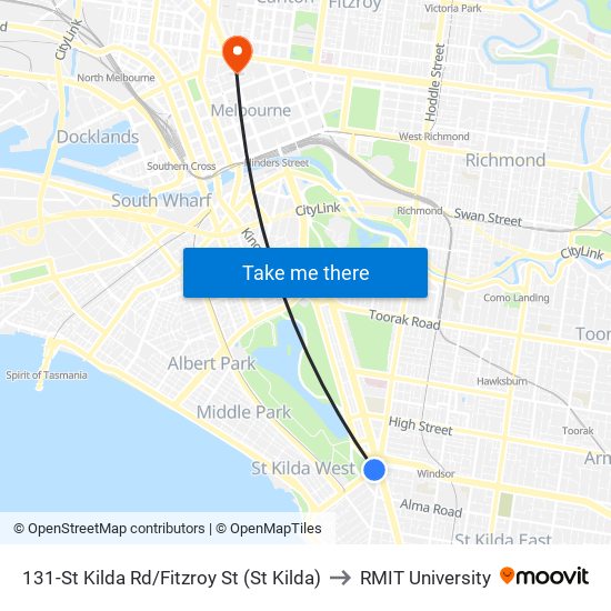 131-St Kilda Rd/Fitzroy St (St Kilda) to RMIT University map