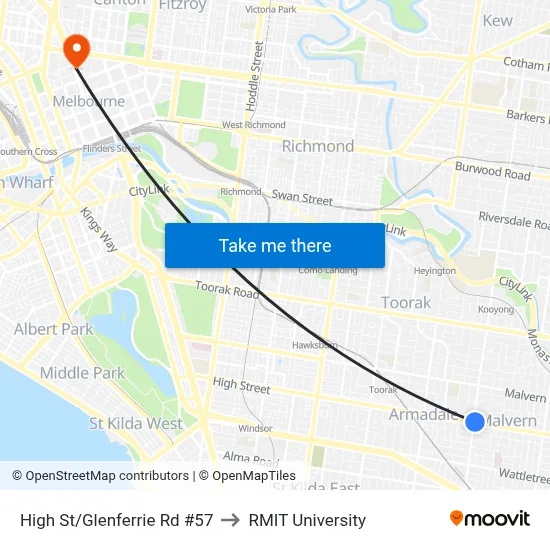 High St/Glenferrie Rd #57 to RMIT University map
