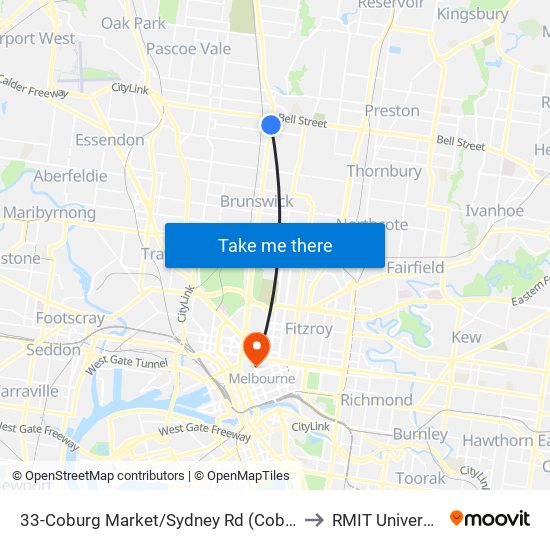 33-Coburg Market/Sydney Rd (Coburg) to RMIT University map