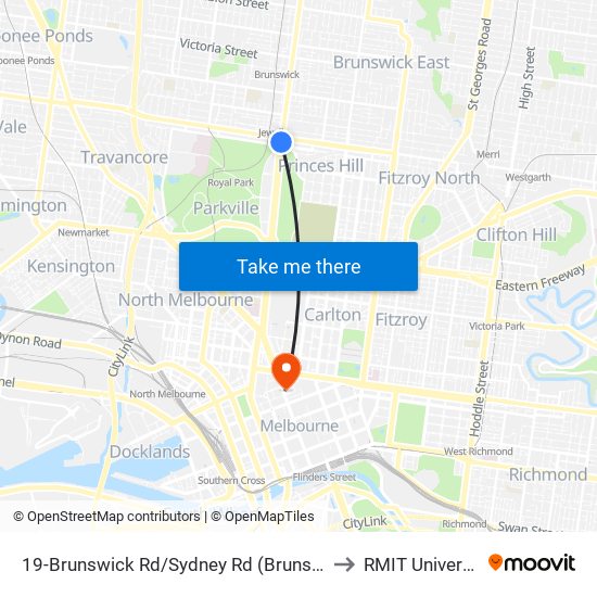 19-Brunswick Rd/Sydney Rd (Brunswick) to RMIT University map