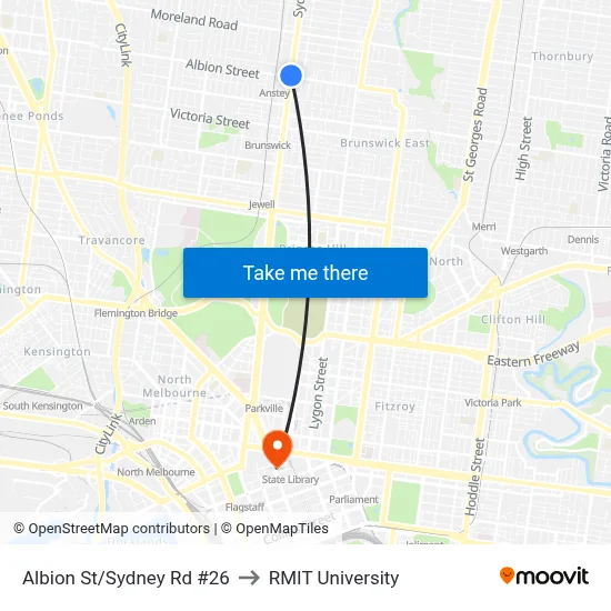 Albion St/Sydney Rd #26 to RMIT University map