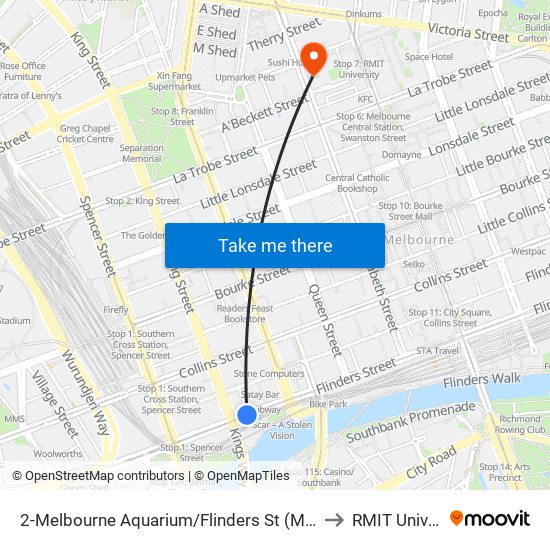 2-Melbourne Aquarium/Flinders St (Melbourne City) to RMIT University map