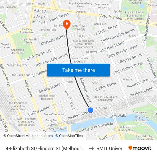 4-Elizabeth St/Flinders St (Melbourne City) to RMIT University map