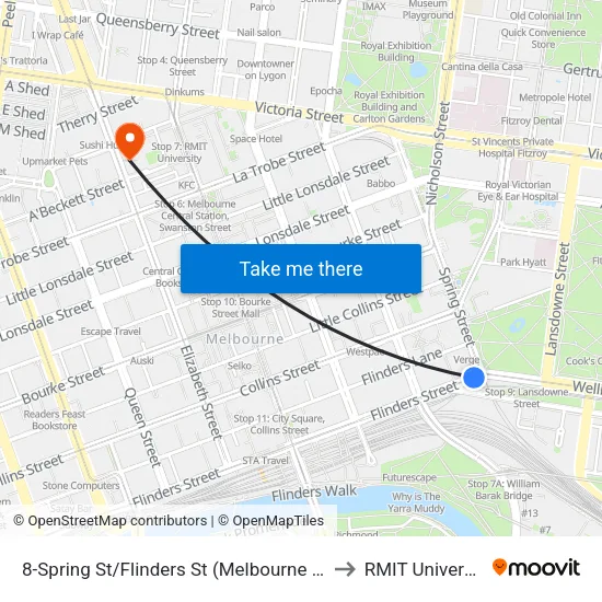 Spring St/Flinders St #8 to RMIT University map