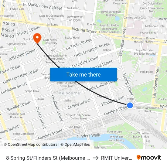 Spring St/Flinders St #8 to RMIT University map