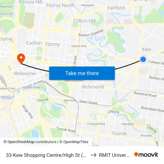 Kew Shopping Centre/High St #33 to RMIT University map
