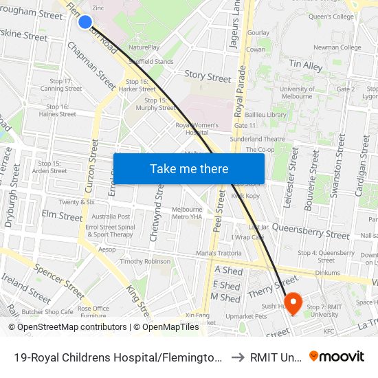 19-Royal Childrens Hospital/Flemington Rd (North Melbourne) to RMIT University map