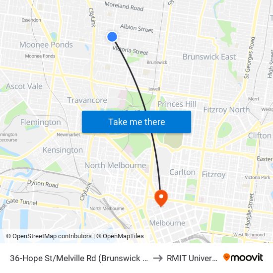 36-Hope St/Melville Rd (Brunswick West) to RMIT University map