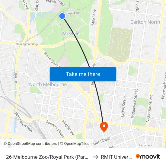 Melbourne Zoo/Royal Park #26 to RMIT University map