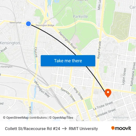 Collett St/Racecourse Rd #24 to RMIT University map