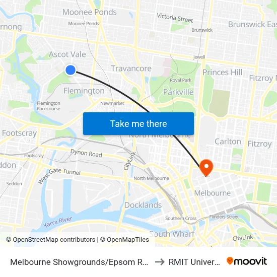 Melbourne Showgrounds/Epsom Rd #33 to RMIT University map