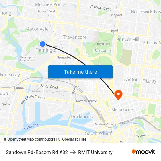 Sandown Rd/Epsom Rd #32 to RMIT University map