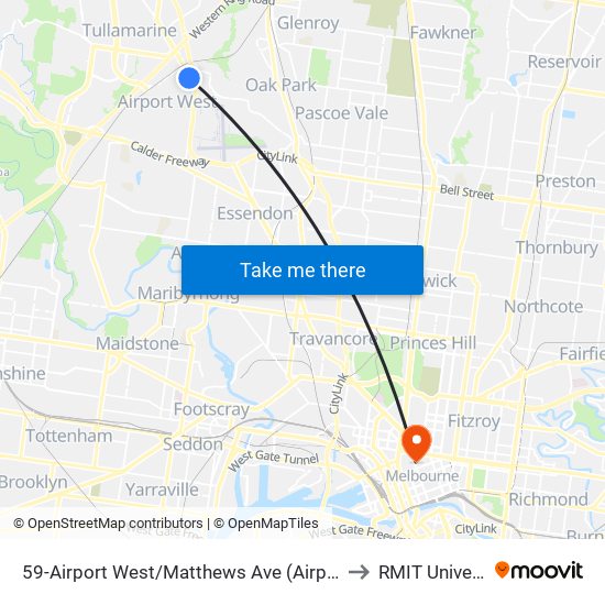 59-Airport West/Matthews Ave (Airport West) to RMIT University map