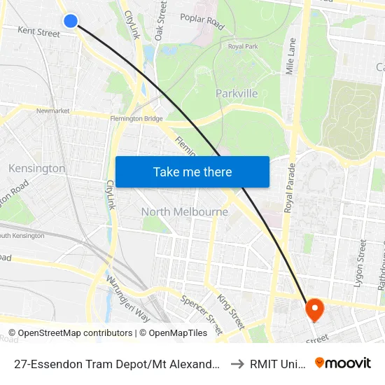 Essendon Tram Depot/Mt Alexander Rd #27 to RMIT University map