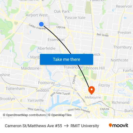 Cameron St/Matthews Ave #55 to RMIT University map