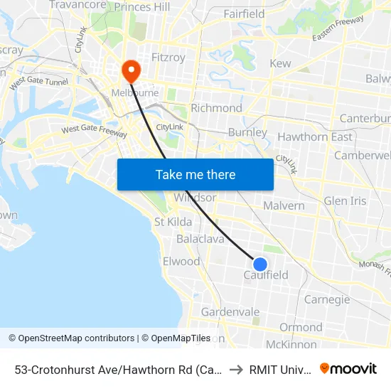 Crotonhurst Ave/Hawthorn Rd #53 to RMIT University map