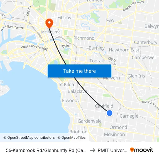 Kambrook Rd/Glenhuntly Rd #56 to RMIT University map