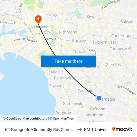 Grange Rd/Glenhuntly Rd #62 to RMIT University map