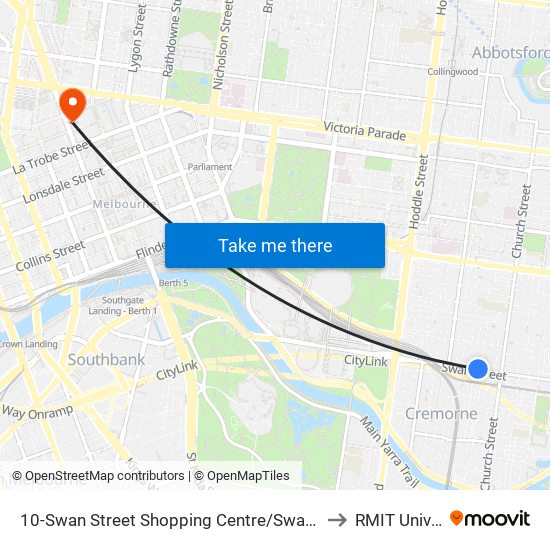 10-Swan Street Shopping Centre/Swan St (Richmond) to RMIT University map