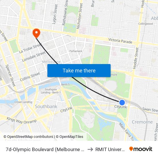 7d-Olympic Boulevard (Melbourne City) to RMIT University map