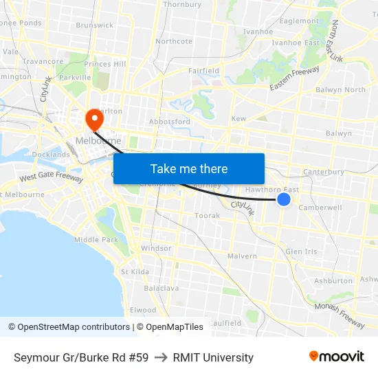 Seymour Gr/Burke Rd #59 to RMIT University map