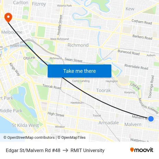 Edgar St/Malvern Rd #48 to RMIT University map