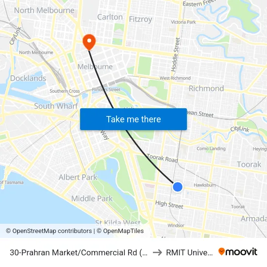 Prahran Market/Commercial Rd #30 to RMIT University map