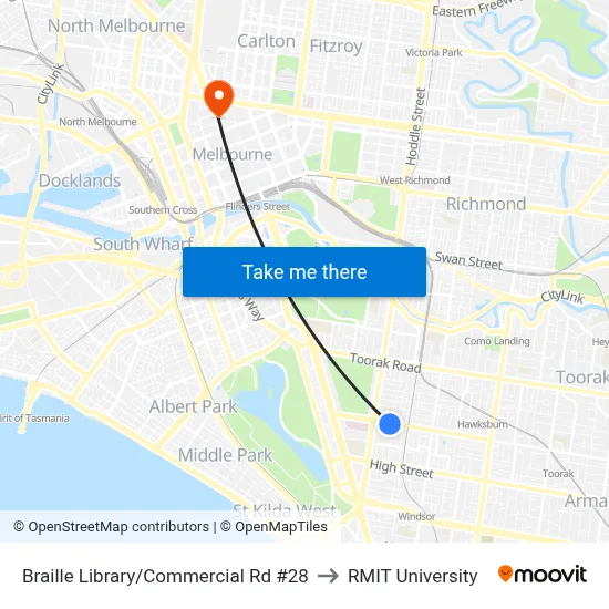 Braille Library/Commercial Rd #28 to RMIT University map
