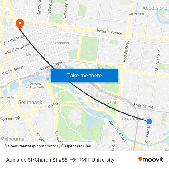 Adelaide St/Church St #55 to RMIT University map