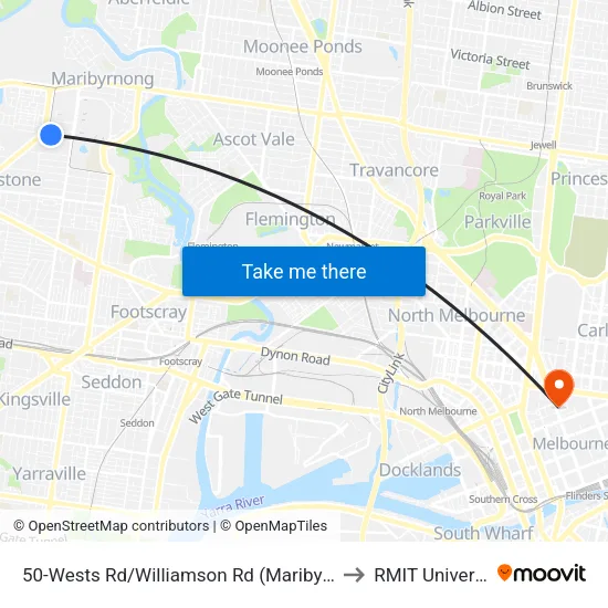 Wests Rd/Williamson Rd #50 to RMIT University map