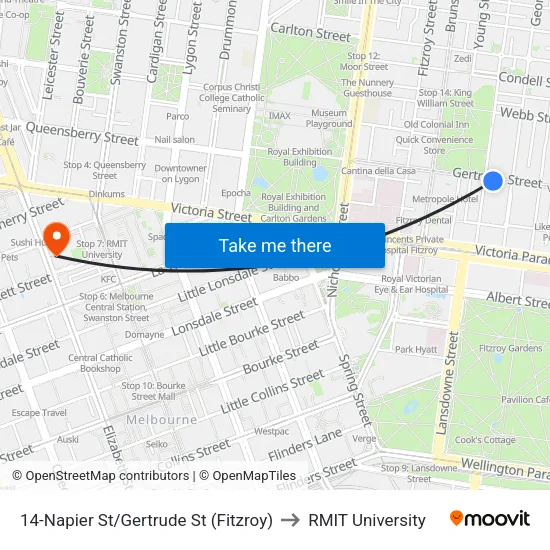 Napier St/Gertrude St #14 to RMIT University map