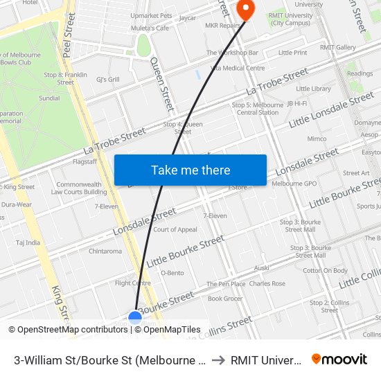 3-William St/Bourke St (Melbourne City) to RMIT University map